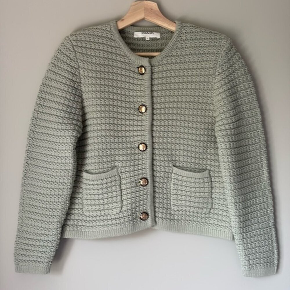 NEW Ba&sh Bash Gaspard Tweed Cardigan Jacket in Light Pastel Green | size M - Picture 6 of 11